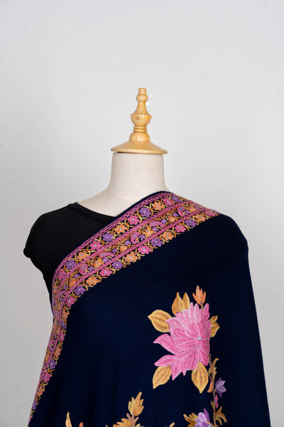 Neel Gulnaar – Hand Aari Embroidered Merino Wool Scarf