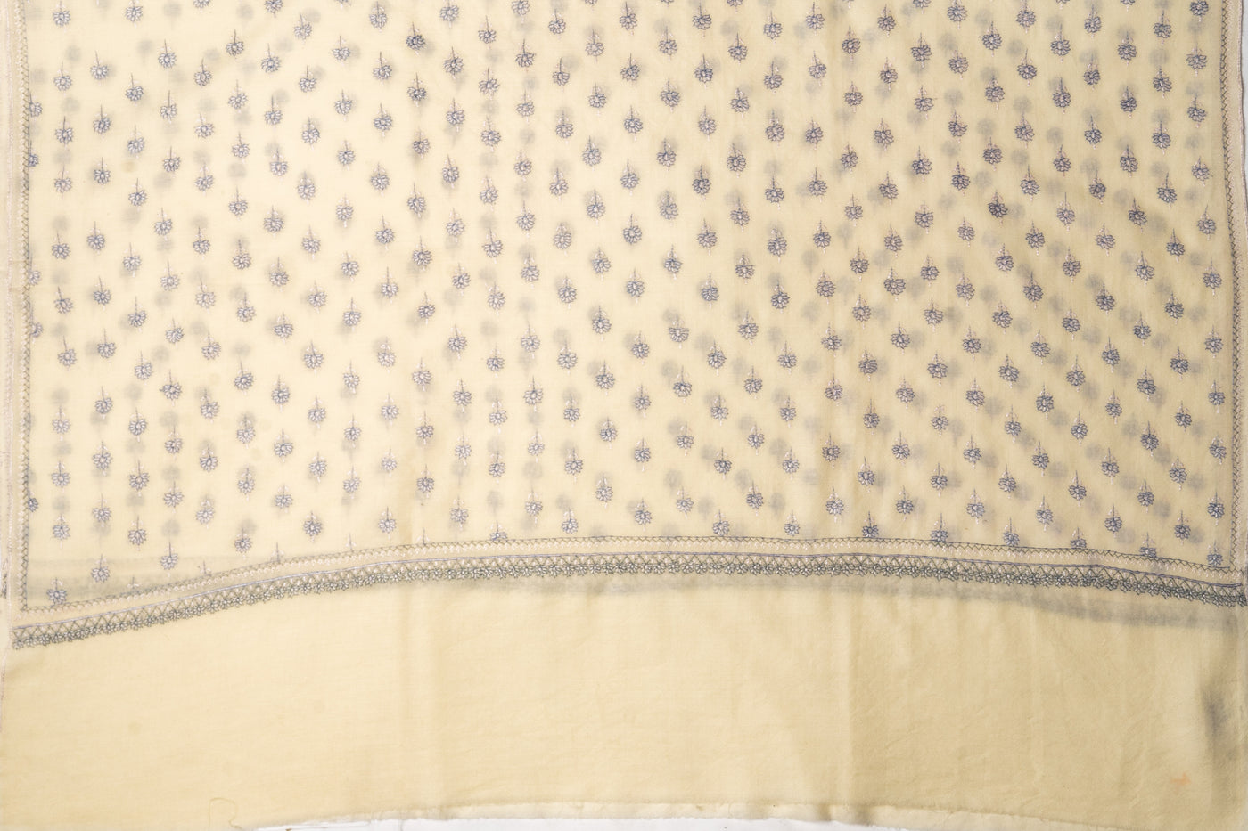 Elegance Unveiled: Hand-Embroidered Merino Wool Sozni Shawl in Ivory Splendor