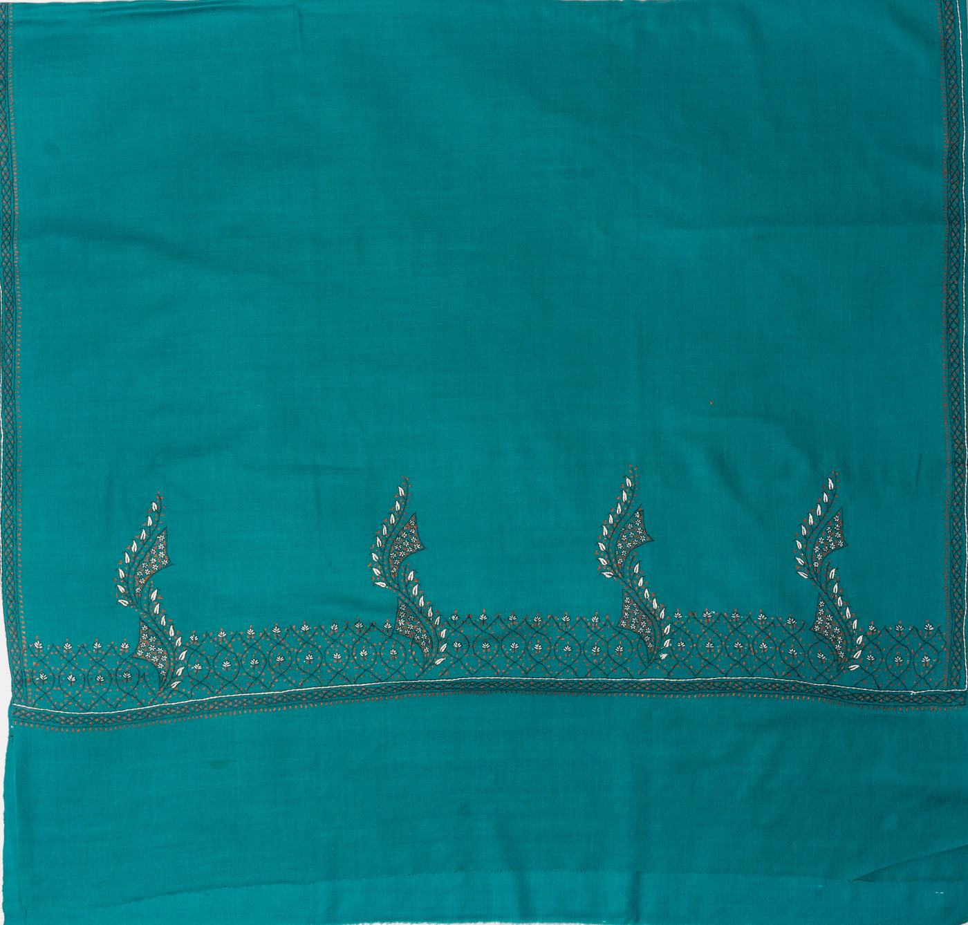 Teal Elegance: Kashmiri Hand Embroidered Shawl