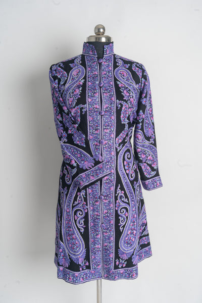 Handcrafted Enchanting Kashmiri Aari Embroidery Long Jacket in Lilac and Black