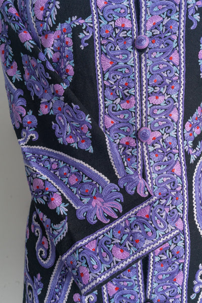 Handcrafted Enchanting Kashmiri Aari Embroidery Long Jacket in Lilac and Black