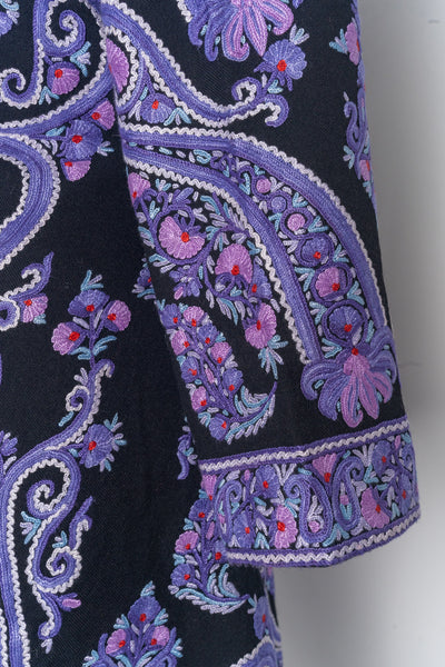 Handcrafted Enchanting Kashmiri Aari Embroidery Long Jacket in Lilac and Black