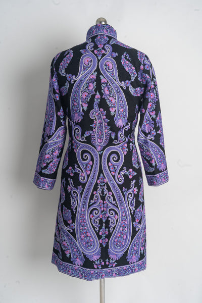 Handcrafted Enchanting Kashmiri Aari Embroidery Long Jacket in Lilac and Black