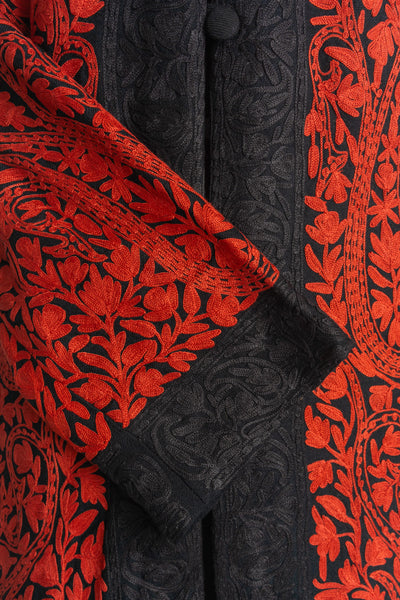 Bold and Beautiful Kashmiri Aari Embroidery Long Jacket in Red and Black