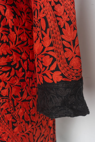 Bold and Beautiful Kashmiri Aari Embroidery Long Jacket in Red and Black