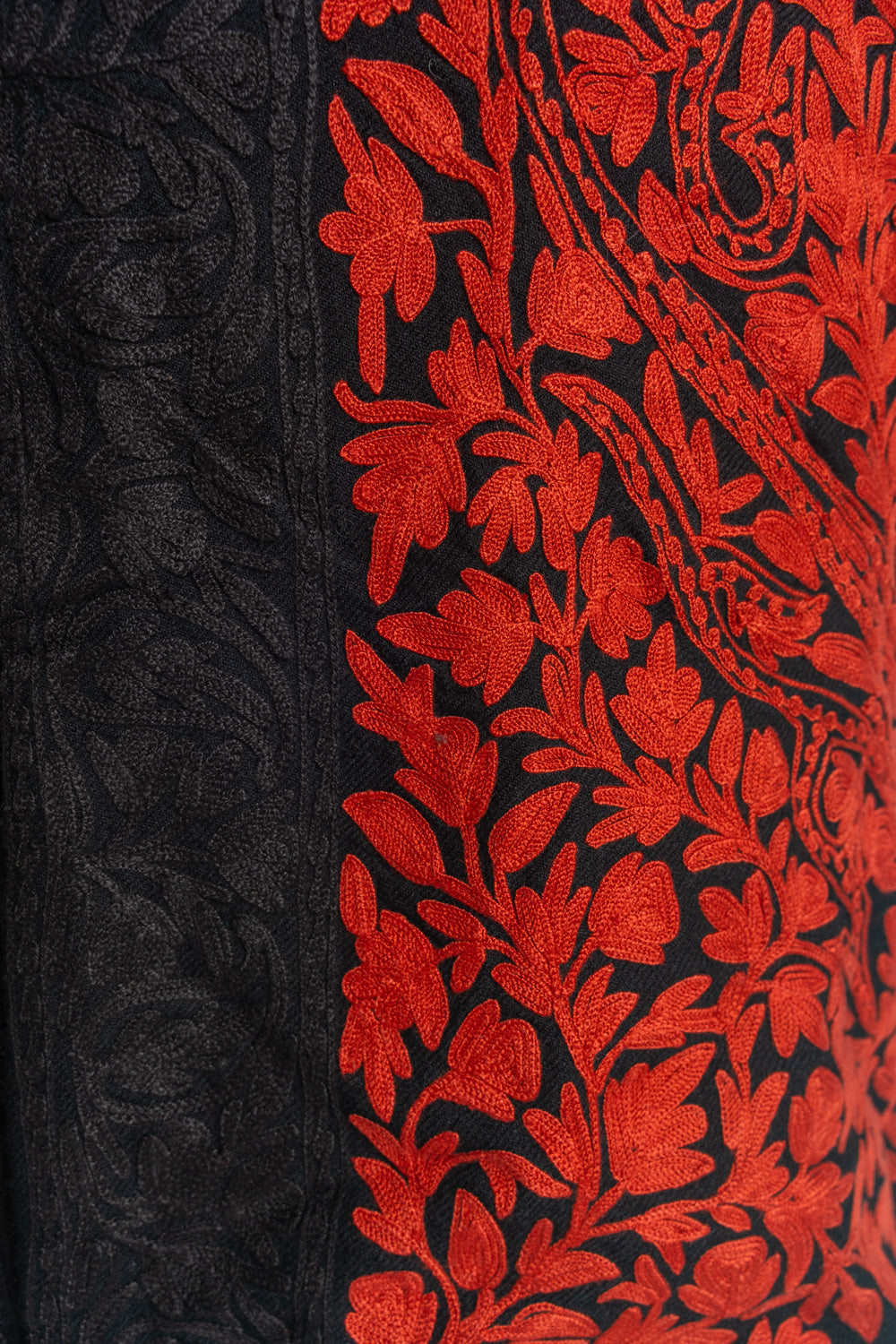 Bold and Beautiful Kashmiri Aari Embroidery Long Jacket in Red and Black