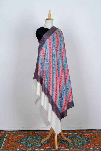 Blush & Sky Sozni Delight: Hand-Embroidered Merino Wool Shawl