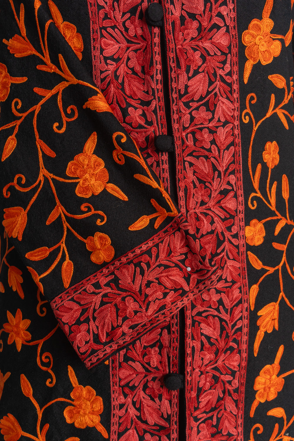 Vibrant Autumn Kashmiri Long Jacket with Aari Embroidery