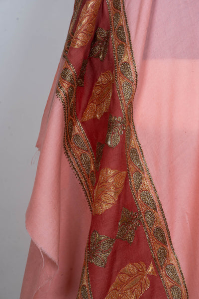 Rosy Elegance: Tilla Embroidered Merino Wool Shawl