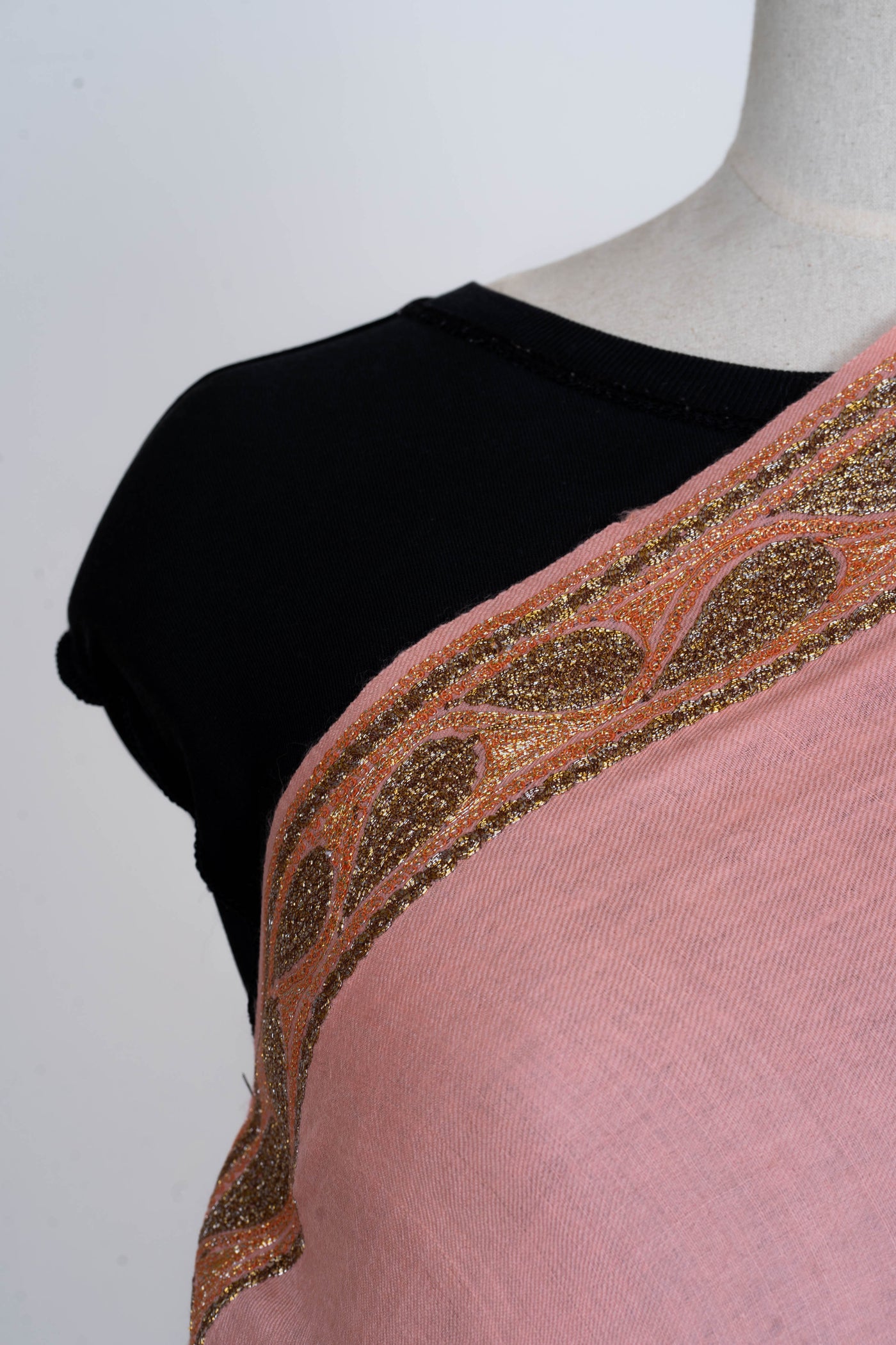 Rosy Elegance: Tilla Embroidered Merino Wool Shawl