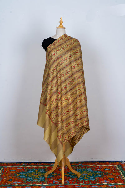 Golden Harvest: Hand-Embroidered Sozni Merino Wool Shawl