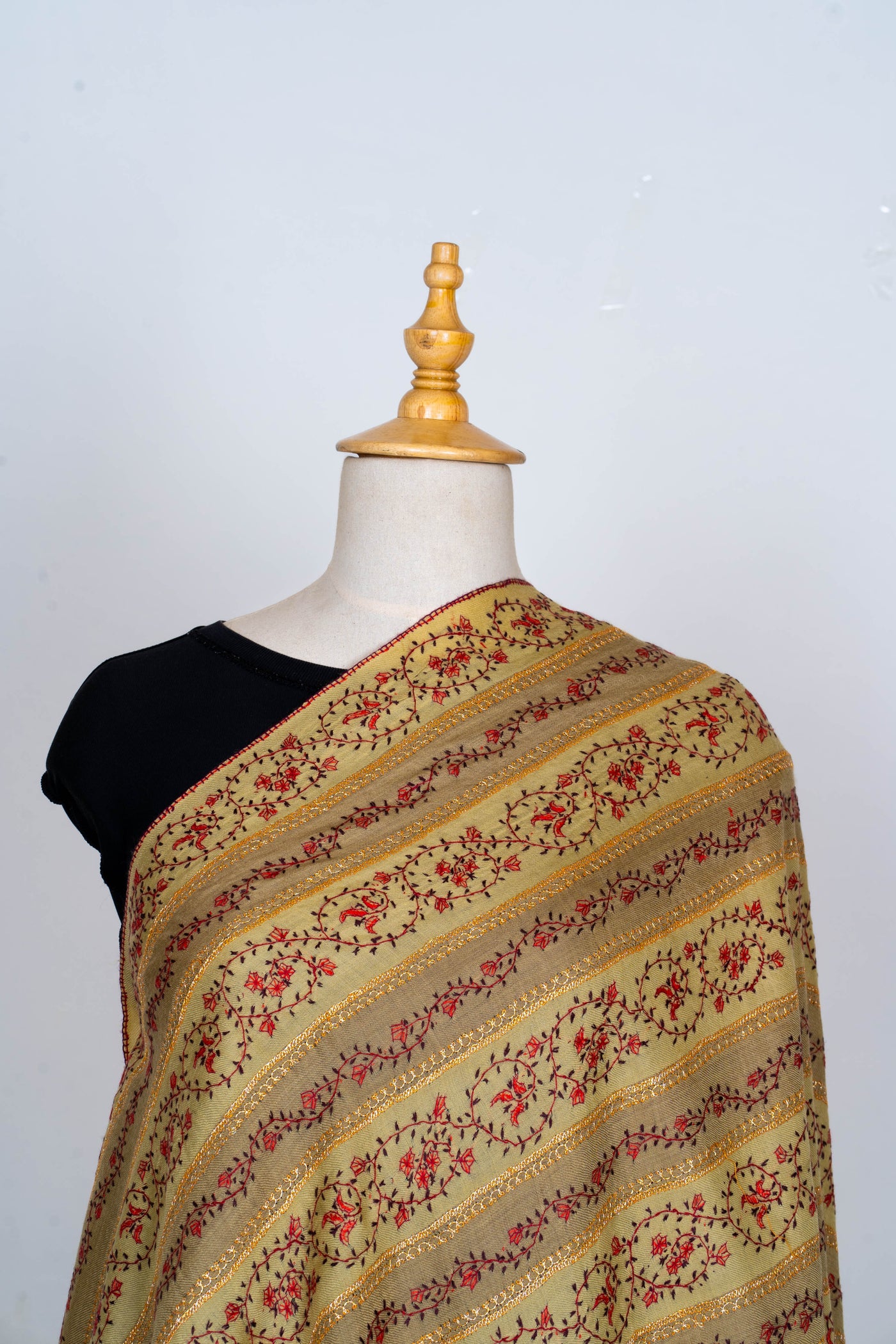 Golden Harvest: Hand-Embroidered Sozni Merino Wool Shawl