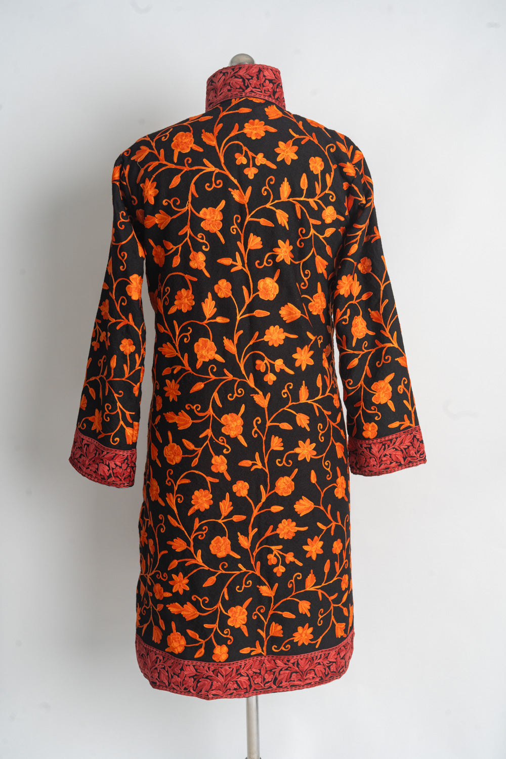 Vibrant Autumn Kashmiri Long Jacket with Aari Embroidery