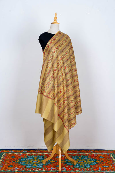 Golden Harvest: Hand-Embroidered Sozni Merino Wool Shawl