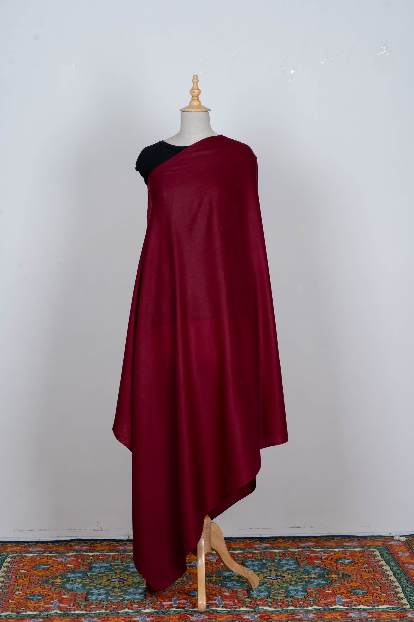 Crimson Elegance: Plain Merino Wool Shawl for Timeless Grace