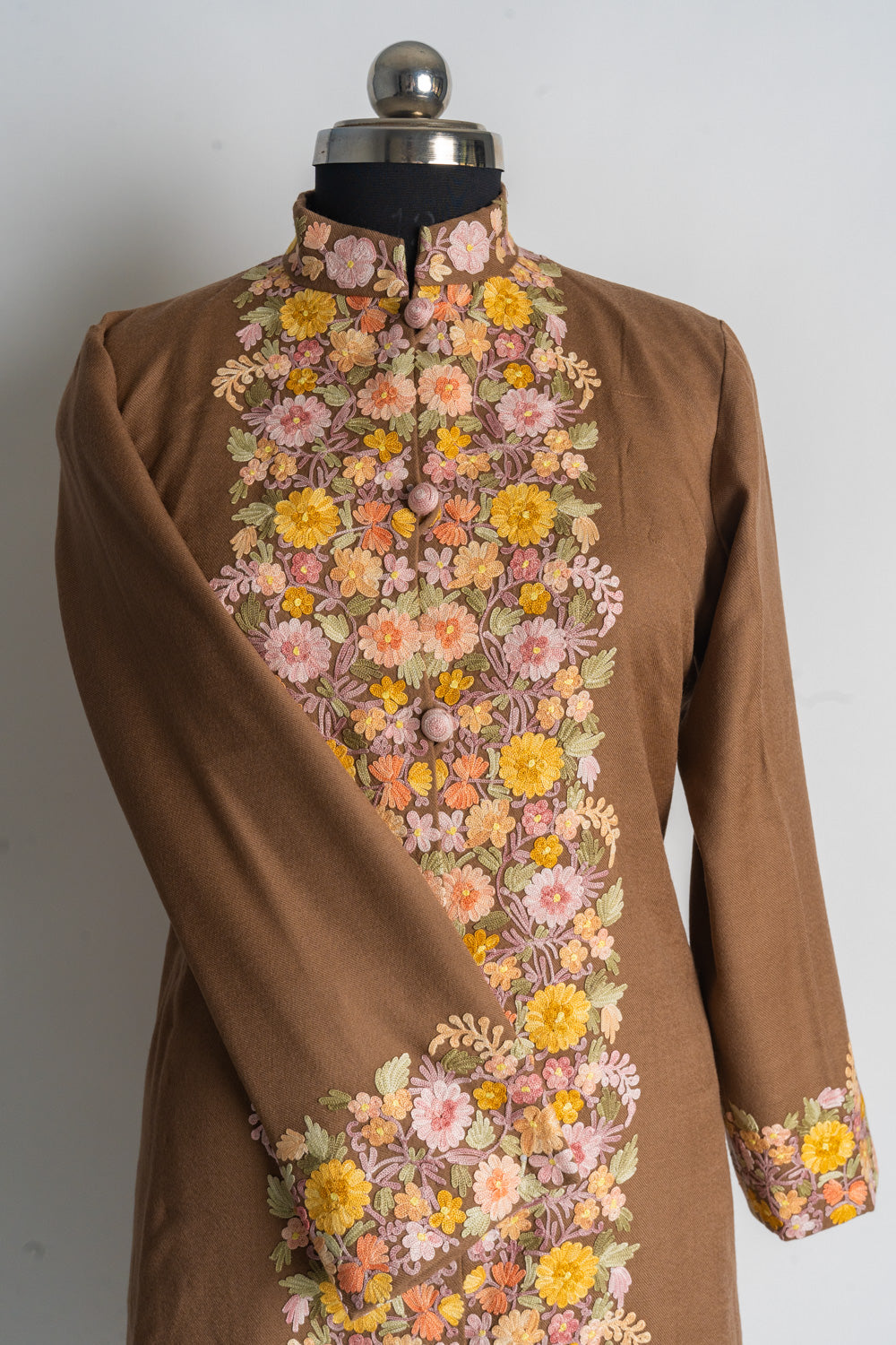 Floral Symphony Kashmiri Long Jacket with Aari Embroidery