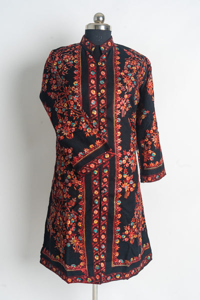 Radiant Night Kashmiri Hand-Embroidery Sozni Long Jacket