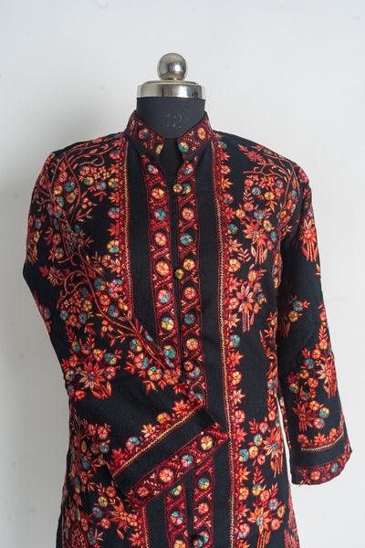 Radiant Night Kashmiri Hand-Embroidery Sozni Long Jacket