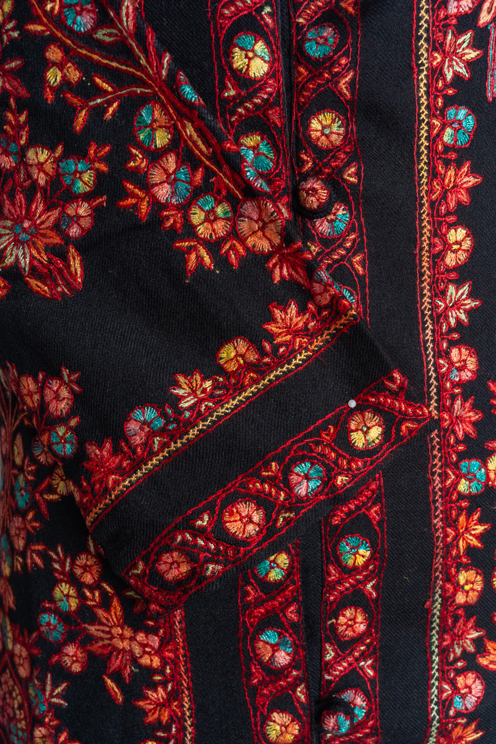 Radiant Night Kashmiri Hand-Embroidery Sozni Long Jacket