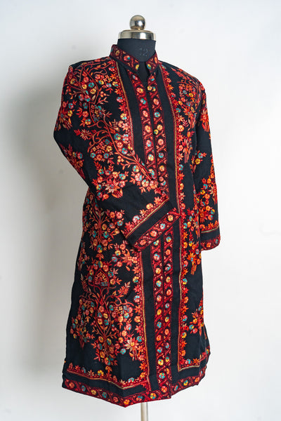 Radiant Night Kashmiri Hand-Embroidery Sozni Long Jacket