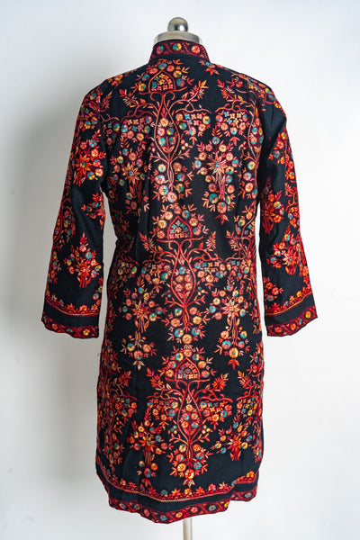 Radiant Night Kashmiri Hand-Embroidery Sozni Long Jacket