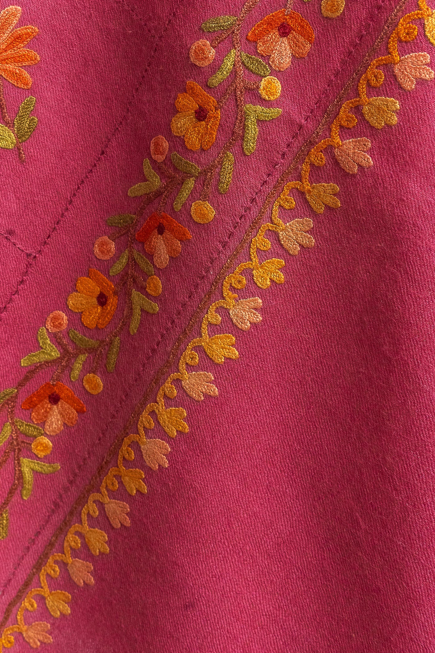 Pink Merino Wool Shawl with Intricate Hand Aari Floral Embroidery