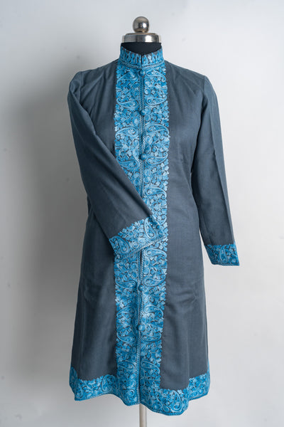 Ocean Breeze Kashmiri Aari Embroidery Long Jacket