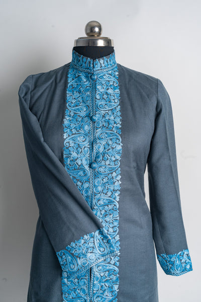 Ocean Breeze Kashmiri Aari Embroidery Long Jacket