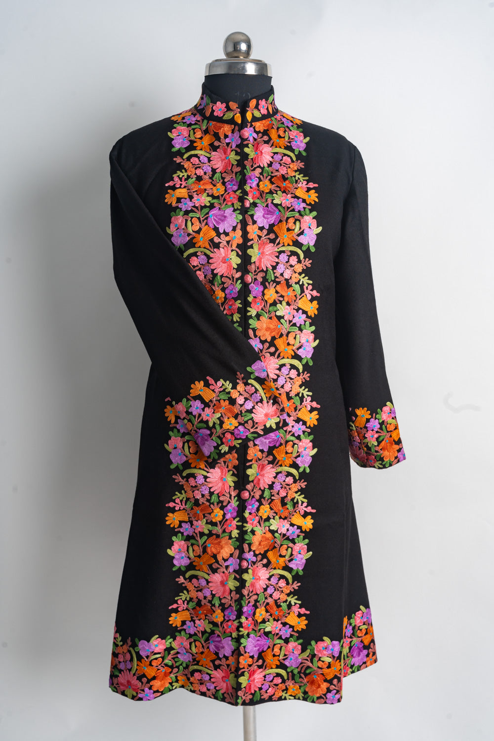 Floral Fantasy Kashmiri Aari Embroidery Long Jacket