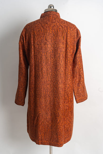 Hand-Crafted Autumn Glow Kashmiri Heavily Embroidery jamawar Long Jacket