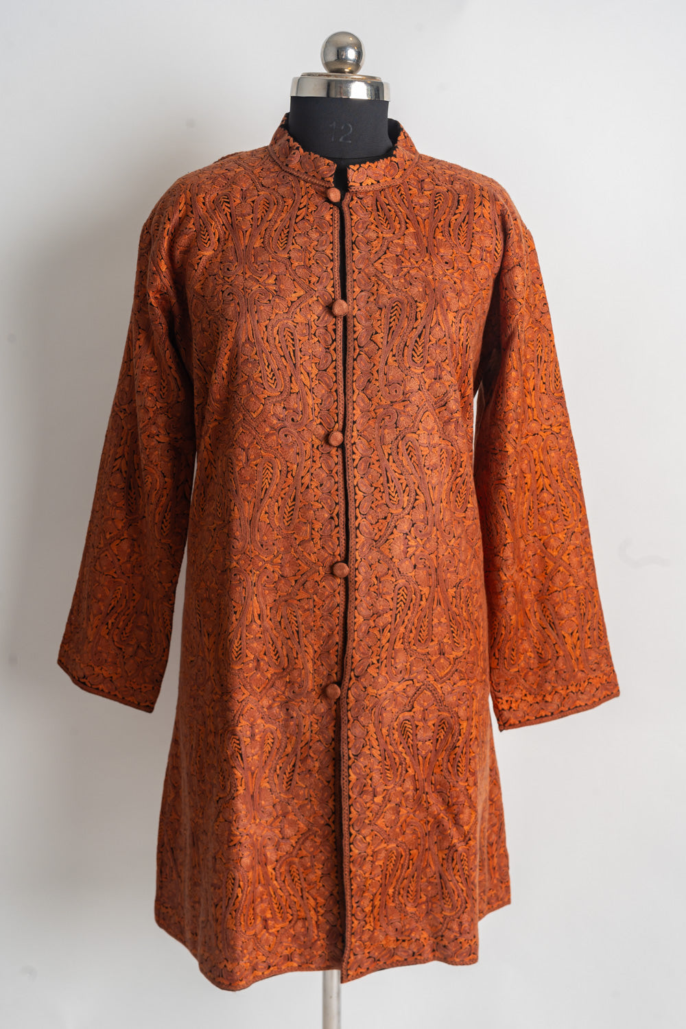 Hand-Crafted Autumn Glow Kashmiri Heavily Embroidery jamawar Long Jacket