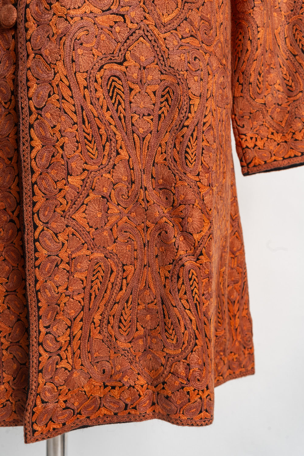 Hand-Crafted Autumn Glow Kashmiri Heavily Embroidery jamawar Long Jacket