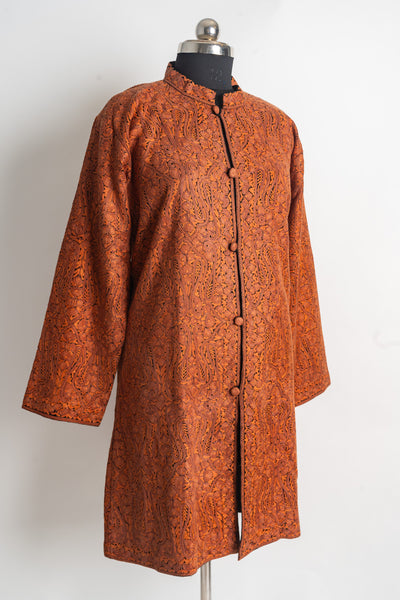 Hand-Crafted Autumn Glow Kashmiri Heavily Embroidery jamawar Long Jacket