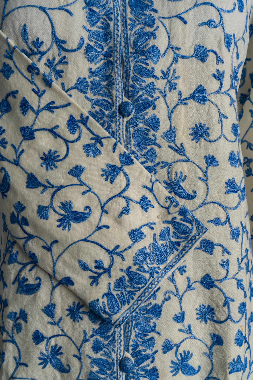 Blue Elegance Kashmiri Aari Embroidery Long Jacket