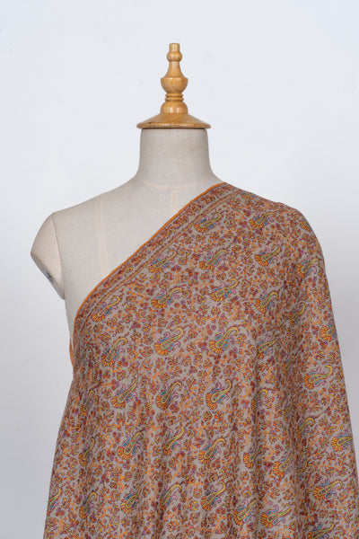 Bahaar – Taupe Sozni Hand-Embroidered Pashmina Jama Shawl