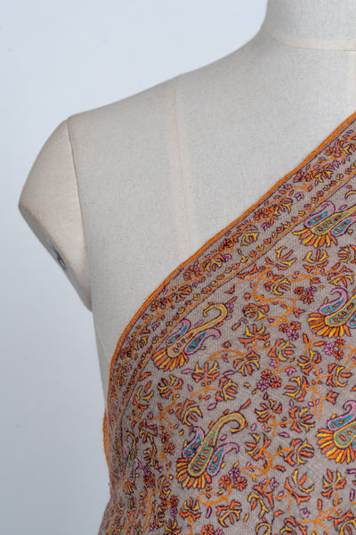 Bahaar – Taupe Sozni Hand-Embroidered Pashmina Jama Shawl