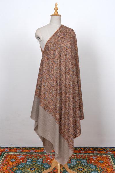 Bahaar – Taupe Sozni Hand-Embroidered Pashmina Jama Shawl