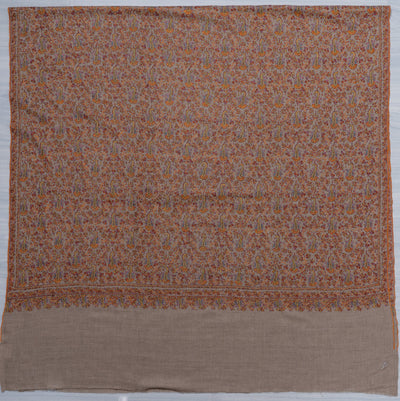 Bahaar – Taupe Sozni Hand-Embroidered Pashmina Jama Shawl