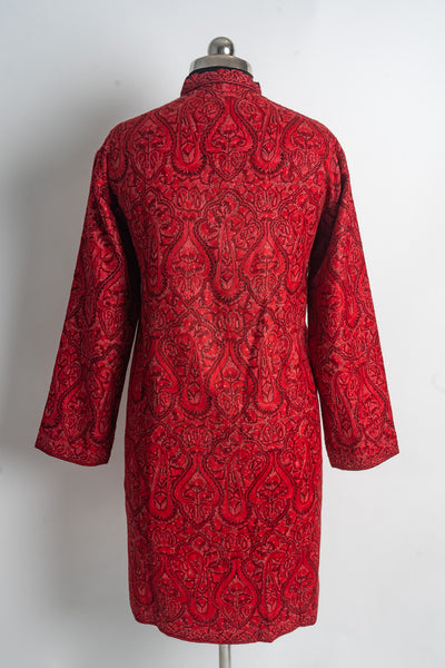 Heavily Hand-Embroidered Crimson Majesty Jamawar Jacket