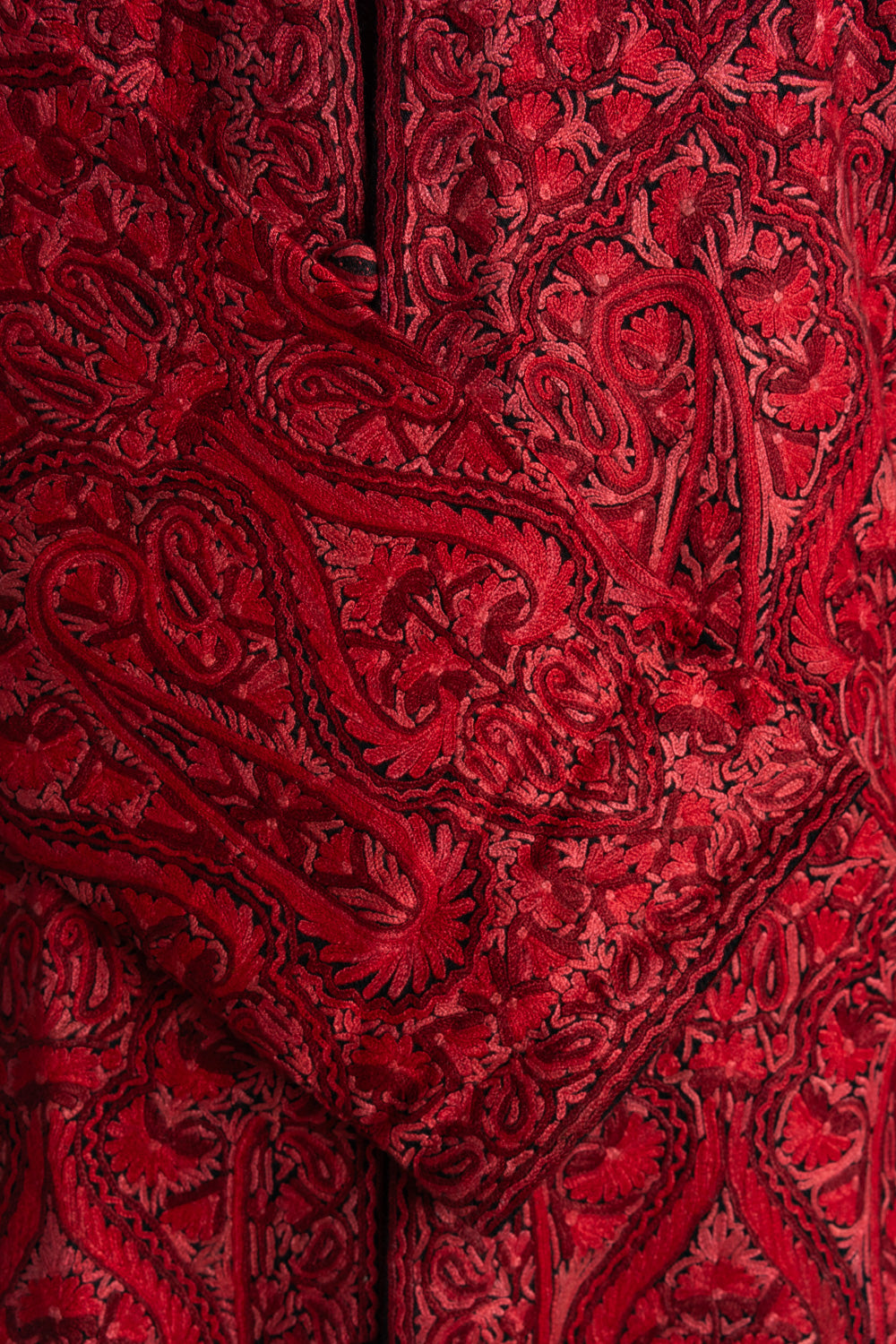 Heavily Hand-Embroidered Crimson Majesty Jamawar Jacket