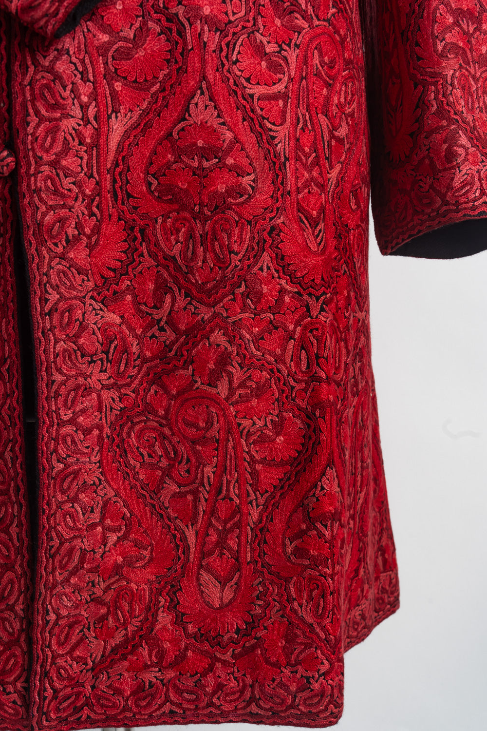 Heavily Hand-Embroidered Crimson Majesty Jamawar Jacket