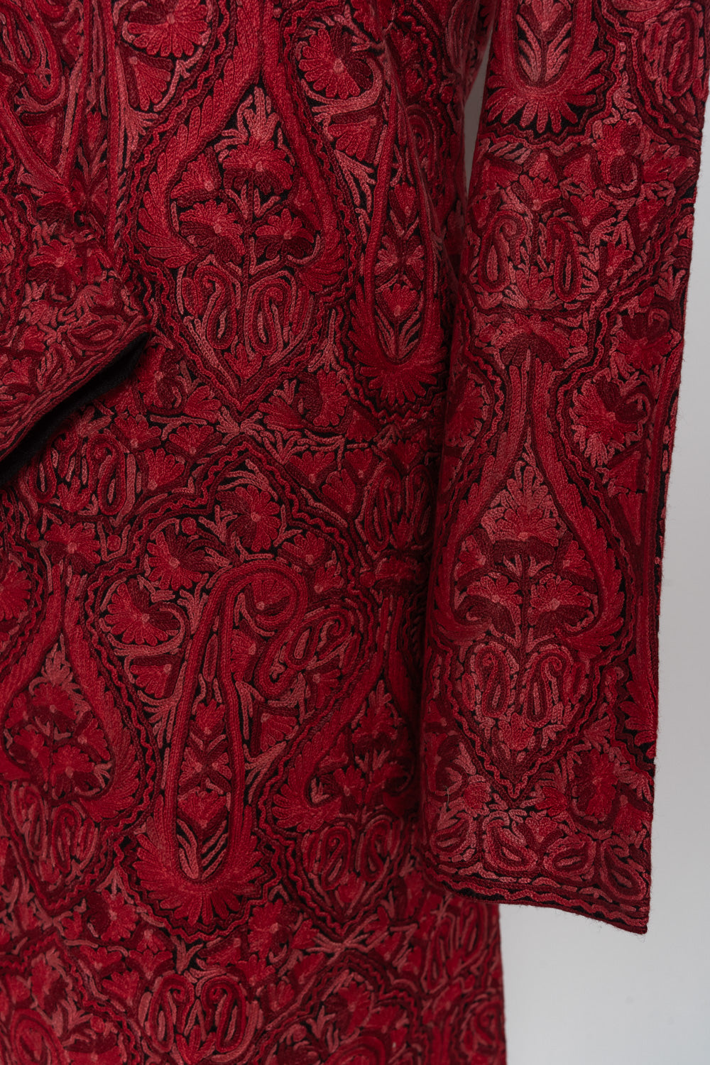 Heavily Hand-Embroidered Crimson Majesty Jamawar Jacket