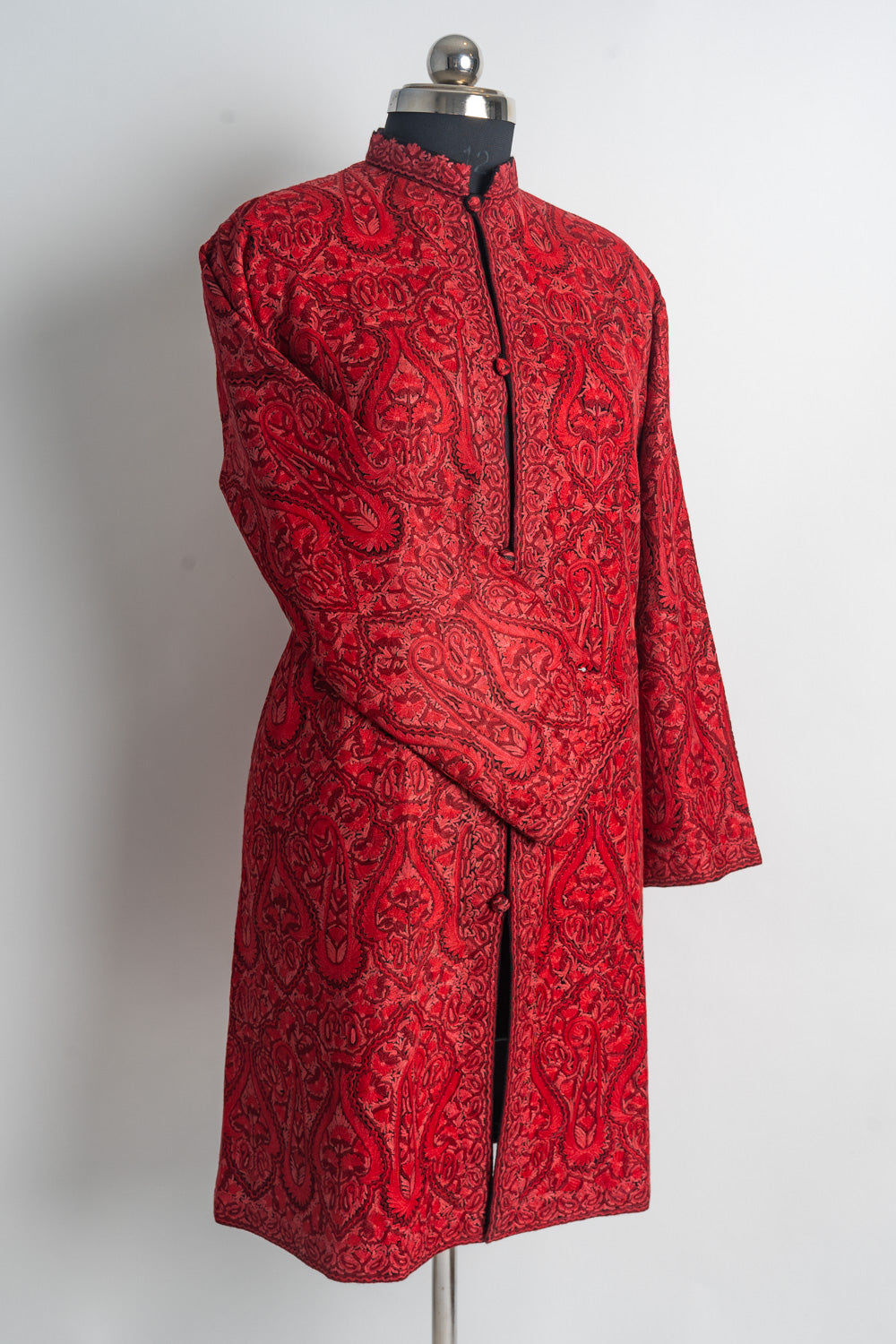 Heavily Hand-Embroidered Crimson Majesty Jamawar Jacket