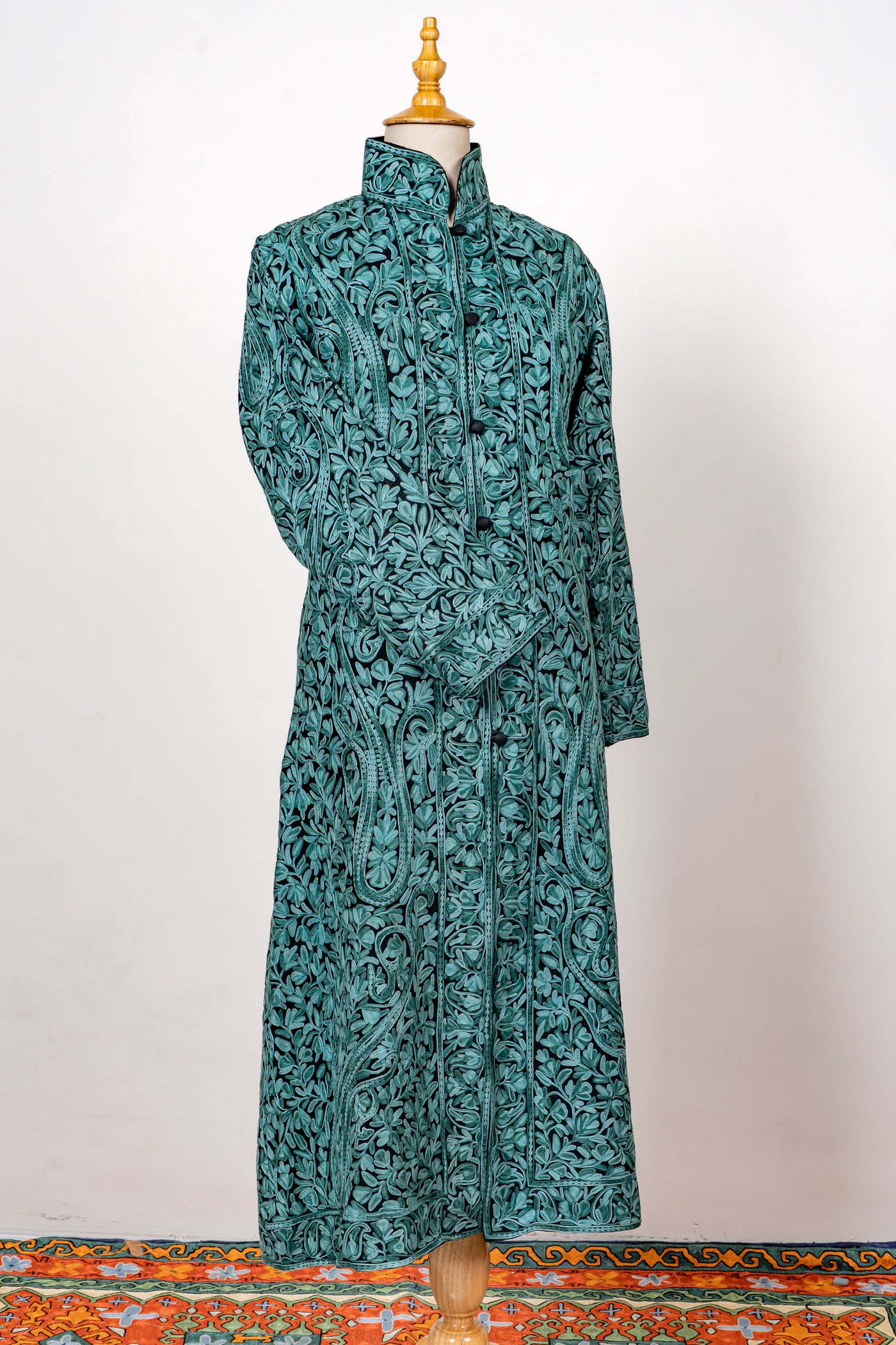 Sheherzaad Teal: Long Jacket with Aari Embroidery