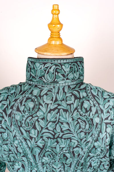 Sheherzaad Teal: Long Jacket with Aari Embroidery