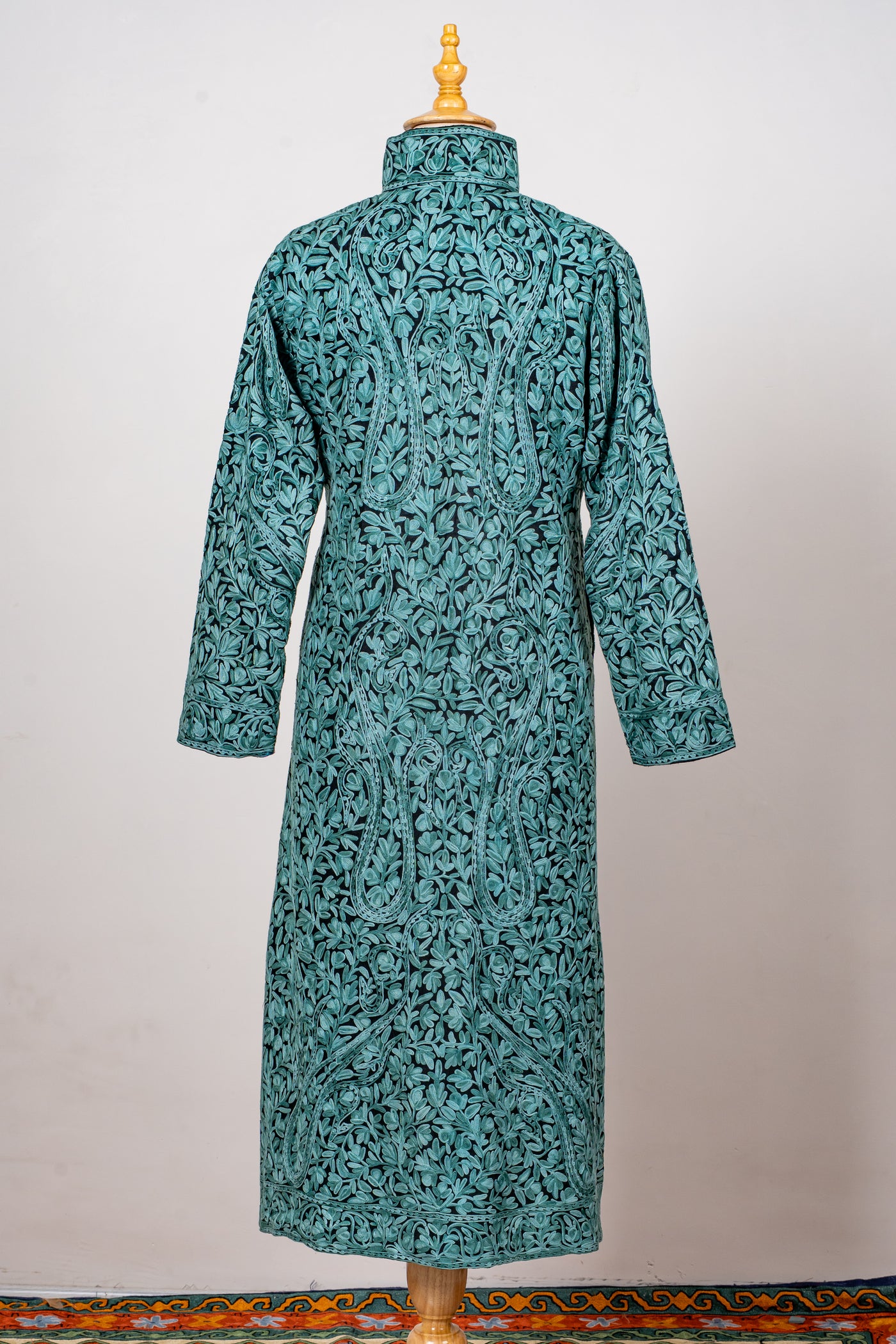 Sheherzaad Teal: Long Jacket with Aari Embroidery