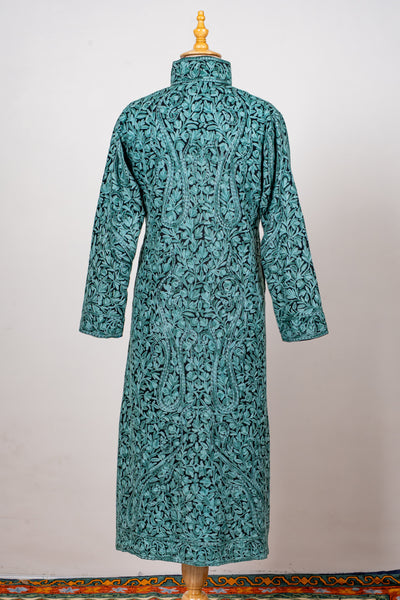 Sheherzaad Teal: Long Jacket with Aari Embroidery