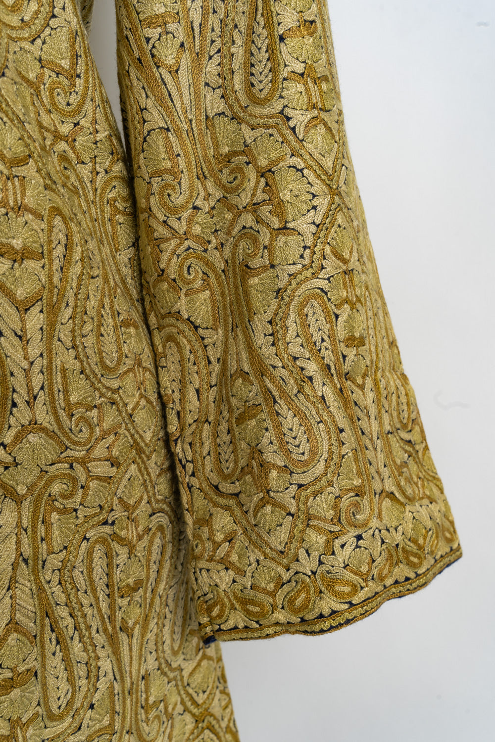 Hand-Embroidered Golden Heritage Jamawar Kashmiri Embroidery Long Jacket