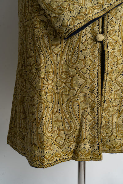 Hand-Embroidered Golden Heritage Jamawar Kashmiri Embroidery Long Jacket