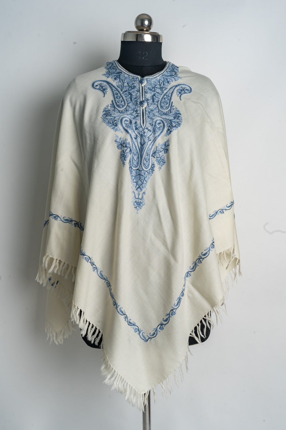 Serene Blue Sozni Hand Embroidery Poncho